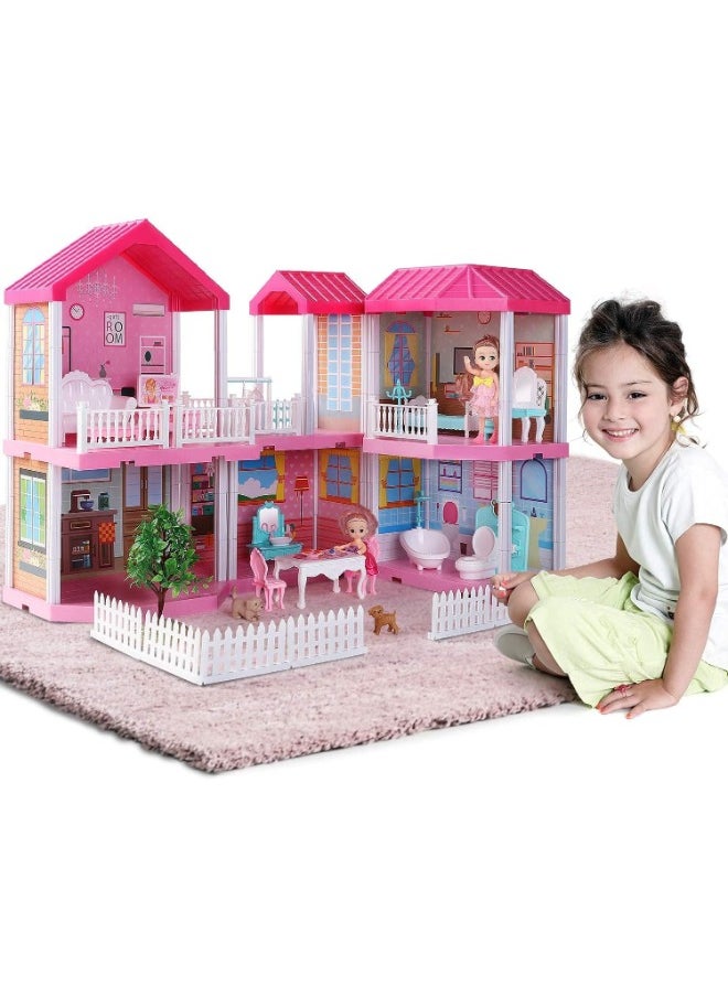 TOY GARDEN DIY Dollhouse Dreamhouse Building Toy with Furniture, Pets & Dolls – 6 Rooms Playhouse, Movable Slides – Gift for Boys & Girls  - Image 1