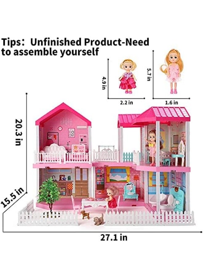 TOY GARDEN DIY Dollhouse Dreamhouse Building Toy with Furniture, Pets & Dolls – 6 Rooms Playhouse, Movable Slides – Gift for Boys & Girls  - Image 2