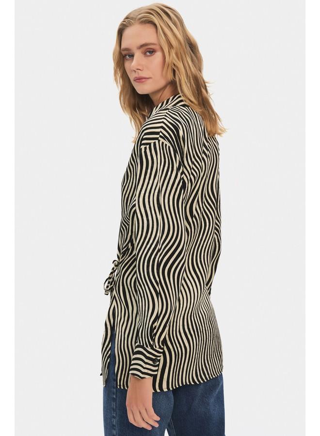 JUNE Women Oversize/Loose Fit Viscose Blend Diagonal Fited Shirt Mink - Black - Image 4