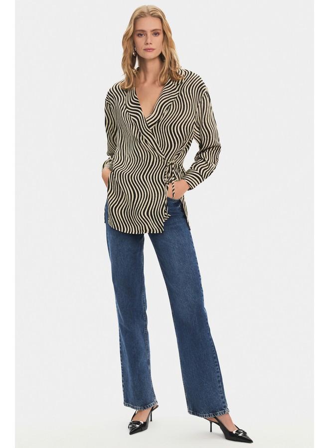 JUNE Women Oversize/Loose Fit Viscose Blend Diagonal Fited Shirt Mink - Black - Image 5