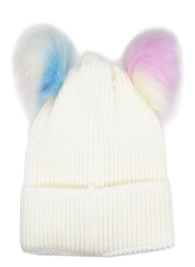 Newfancy Kids Girls Toddlers Unicorn Winter Beanie Hat Flower Warm Knitted Ear Cap with Gold Horn White a - Image 5