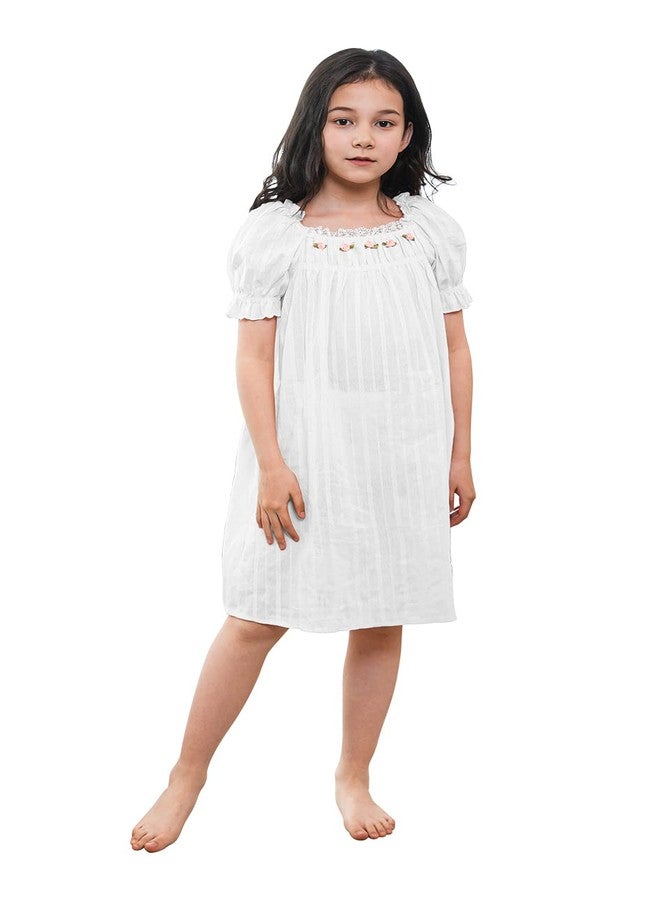 BANGSAUR Girls' Vintage Dresses, Cotton Princess Sleepshirts, Kids 3-12 Years White - Image 1