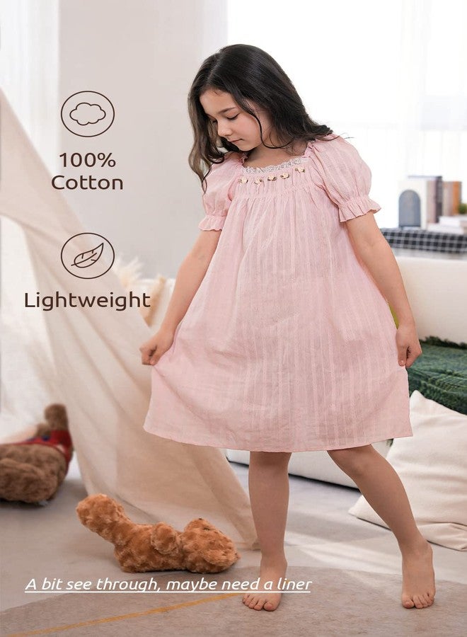 BANGSAUR Girls' Vintage Dresses, Cotton Princess Sleepshirts, Kids 3-12 Years White - Image 4