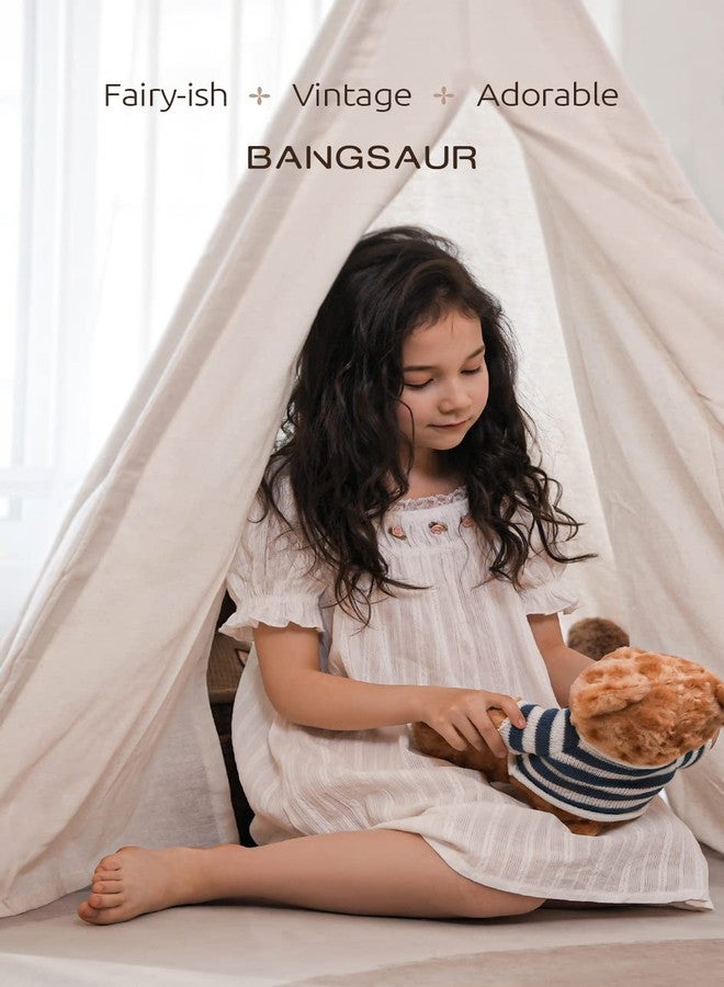 BANGSAUR Girls' Vintage Dresses, Cotton Princess Sleepshirts, Kids 3-12 Years White - Image 2