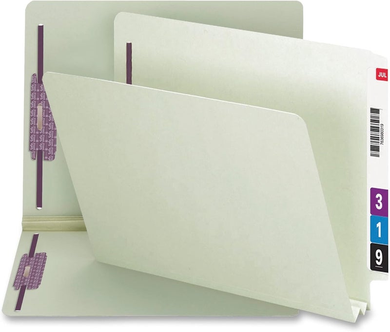 Smead End Tab Pressboard Fastener File Folder with SafeSHIELD Fasteners, 2 Fasteners, 2" Expansion, Letter Size, Gray/Green, 25 per Box (34715) - Image 4