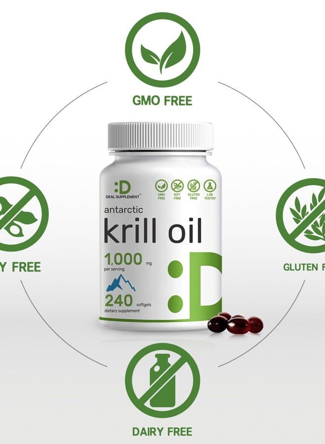 Eagleshine Vitamins Antarctic Krill Oil, 1,000mg Per Serving, 240 Softgels – Mercury Free, No Fishy Taste – Rich in Omega-3s, EPA, DHA, Astaxanthin, & Phospholipids – Non-GMO, No Gluten  - Image 3