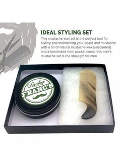 Lucky Franc's 2 oz. Strong Hold Mustache Wax and Real Ox Horn Comb Grooming Set. Wax that Stache in Style. Unscented Natural Moustache Wax and Stache or Beard Comb. Handmade Gift Set for Men  - Image 5