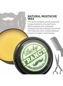 Lucky Franc's 2 oz. Strong Hold Mustache Wax and Real Ox Horn Comb Grooming Set. Wax that Stache in Style. Unscented Natural Moustache Wax and Stache or Beard Comb. Handmade Gift Set for Men  - Image 3