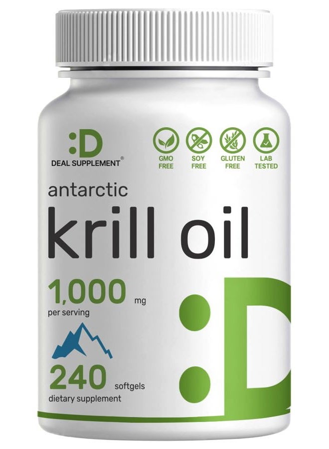 Eagleshine Vitamins Antarctic Krill Oil, 1,000mg Per Serving, 240 Softgels – Mercury Free, No Fishy Taste – Rich in Omega-3s, EPA, DHA, Astaxanthin, & Phospholipids – Non-GMO, No Gluten  - Image 1