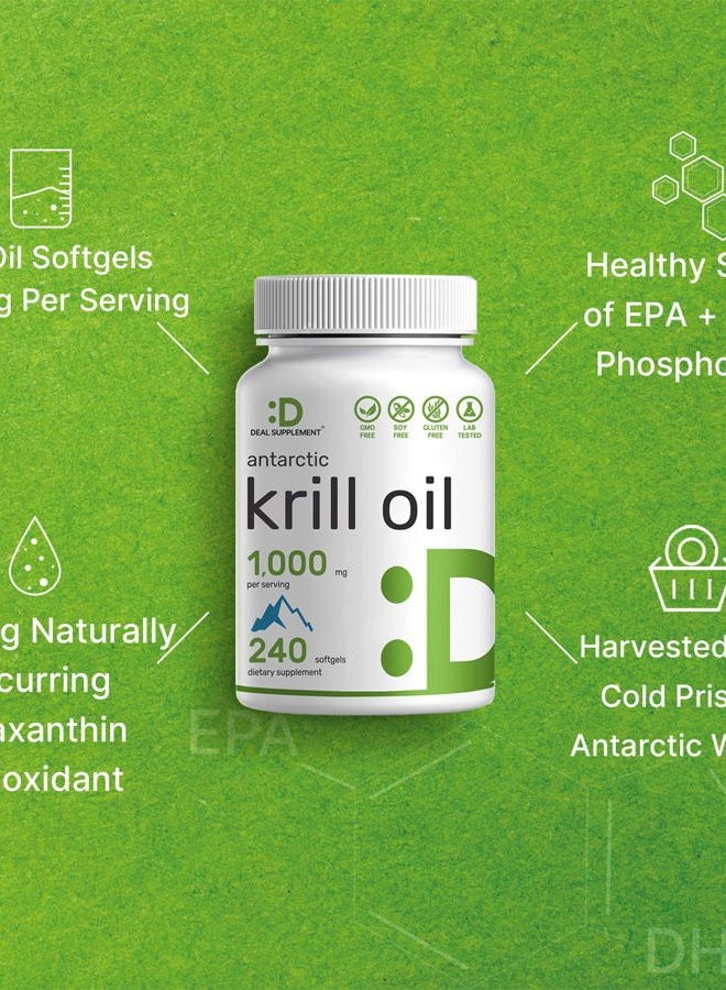 Eagleshine Vitamins Antarctic Krill Oil, 1,000mg Per Serving, 240 Softgels – Mercury Free, No Fishy Taste – Rich in Omega-3s, EPA, DHA, Astaxanthin, & Phospholipids – Non-GMO, No Gluten  - Image 4