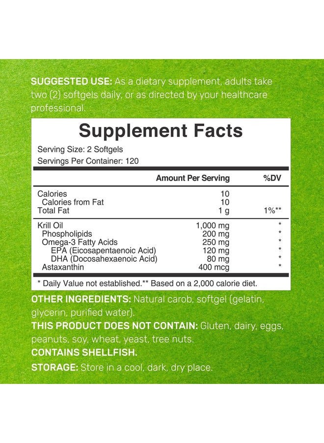 Eagleshine Vitamins Antarctic Krill Oil, 1,000mg Per Serving, 240 Softgels – Mercury Free, No Fishy Taste – Rich in Omega-3s, EPA, DHA, Astaxanthin, & Phospholipids – Non-GMO, No Gluten  - Image 2