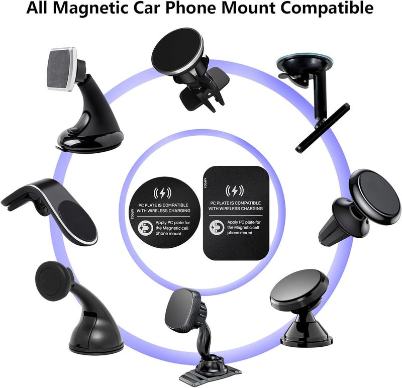 MAKINGTEC 12 Pcs Metal Plate for Phone Magnet Wireless Charging Compatible Cradle Disc Round Rectangle Phone Magnet Sticker Black Magnetic Metal Plate Cell Phone Automobile Cradles for Magnetic Car Phone - Image 3