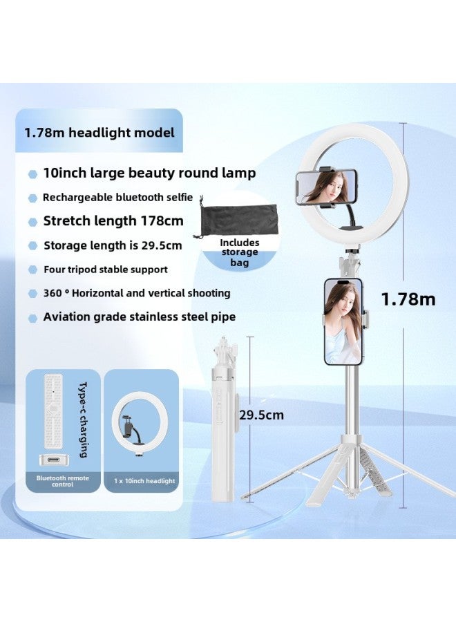 Y Sequence Mobile Phone Selfie Stick Bluetooth Selfie Mobile Phone Live Four-legged Stand Selfie Stick Manufacturers Wholesale-Color:Y 16-10inch Large Round Lamp - White (stainless Steel) - Image 1