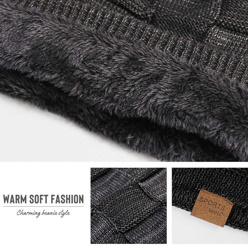 Vgogfly Slouchy Cool Beanie for Men Guys Lined Knit Warm Thick Skully Stocking Binie Winter Hat Black - Image 5