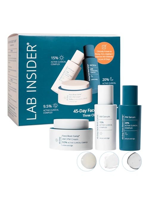 Skinn SKINN Day and Night Face Serum & Face Cream Skincare Gift Set, Lab Insider 45-Day Face Boot Camp - Polyglutamic Acid & Hyaluronic Acid Serum for Face, AM-PM Facial Cream to Help Sculpt & Firm the Skin 
