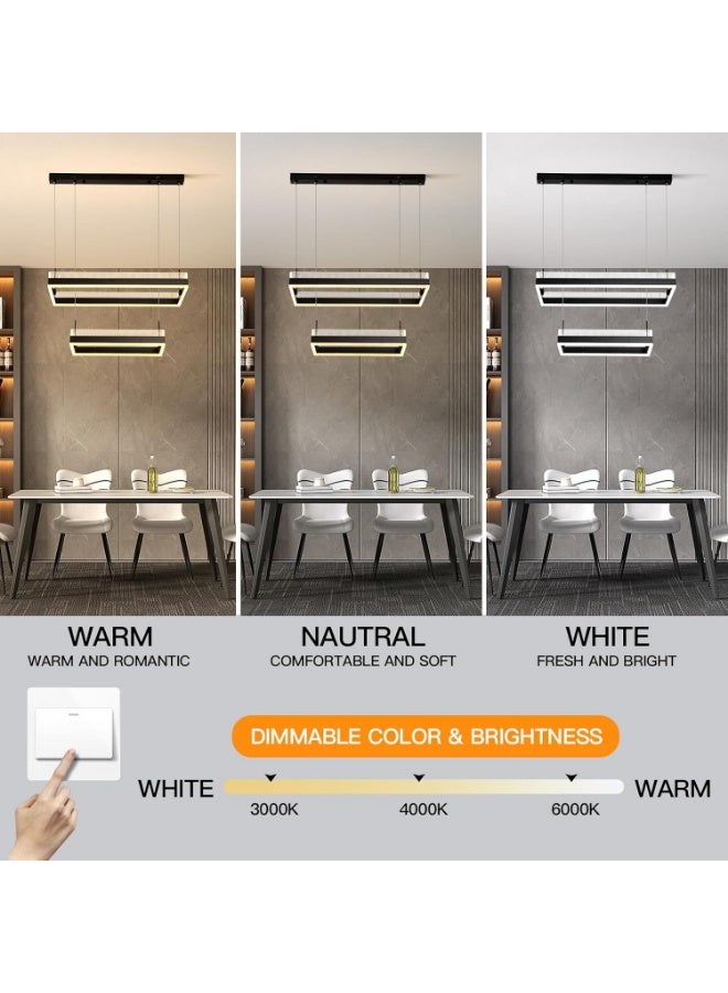 PRIME SOLE Modern LED Rectangle Chandelier Pendant Light with Double Layer Geometric Design, Adjustable Hanging Ceiling Fixture for Dining Room Kitchen Island Living Room Lighting - Image 3