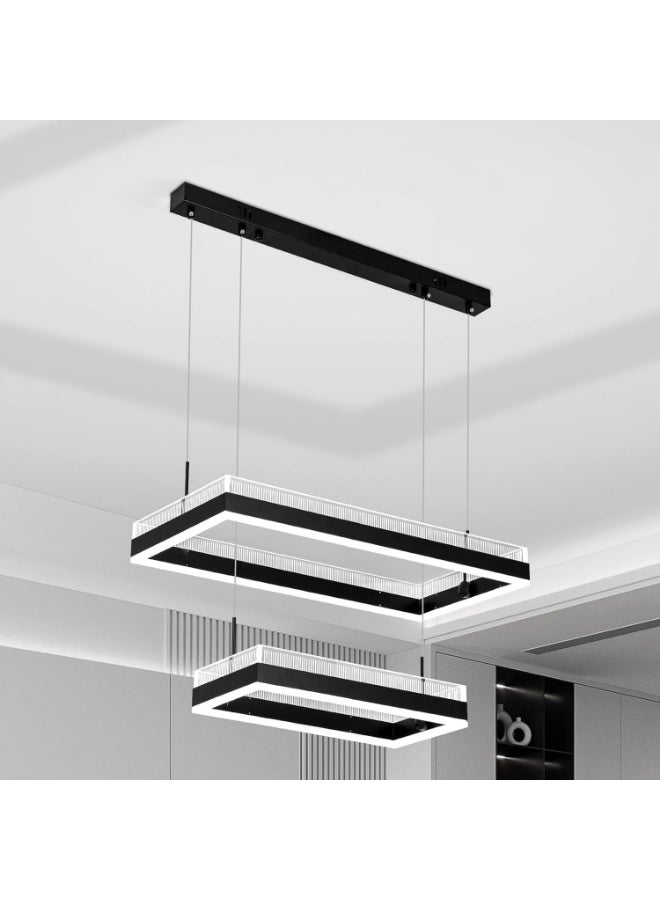 PRIME SOLE Modern LED Rectangle Chandelier Pendant Light with Double Layer Geometric Design, Adjustable Hanging Ceiling Fixture for Dining Room Kitchen Island Living Room Lighting - Image 1