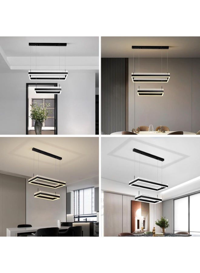 PRIME SOLE Modern LED Rectangle Chandelier Pendant Light with Double Layer Geometric Design, Adjustable Hanging Ceiling Fixture for Dining Room Kitchen Island Living Room Lighting - Image 2
