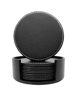 Y&D PU Black Leather Coasters, Coasters Set of 6 with Holder, for Drinks, Heat-resistance Mats, Coffee Coaster, Protect Furniture, Holding Cups, Sports Bottles  - Image 1