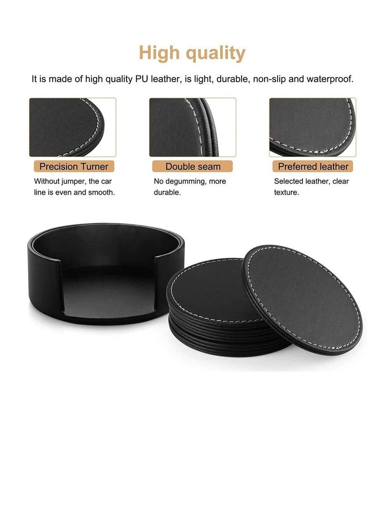 Y&D PU Black Leather Coasters, Coasters Set of 6 with Holder, for Drinks, Heat-resistance Mats, Coffee Coaster, Protect Furniture, Holding Cups, Sports Bottles  - Image 2