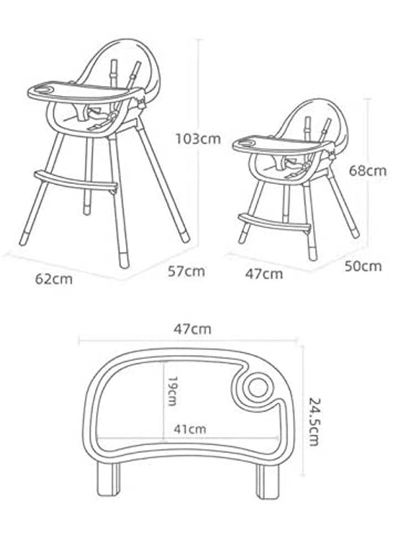 MONOGUE Adjustable Baby High Chair for Dining, 3 in 1  Rest Chair, and Compact Folding High Chair with Removable Tray - Image 3