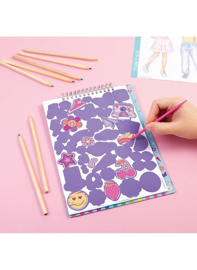 Make It Real Make It Real: Fashion Design Scratch Art: Groovy Vibes - Scratch to Reveal Fashions & Accessories, Coloring Pages & Sticker Sheet, Girls & Kids Age 8+  - Image 2