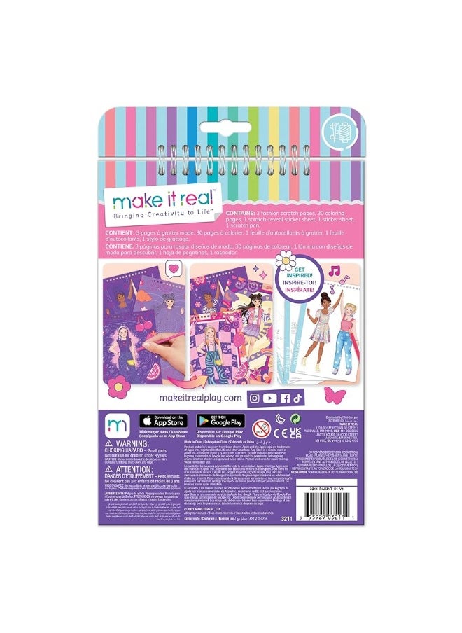 Make It Real Make It Real: Fashion Design Scratch Art: Groovy Vibes - Scratch to Reveal Fashions & Accessories, Coloring Pages & Sticker Sheet, Girls & Kids Age 8+  - Image 3