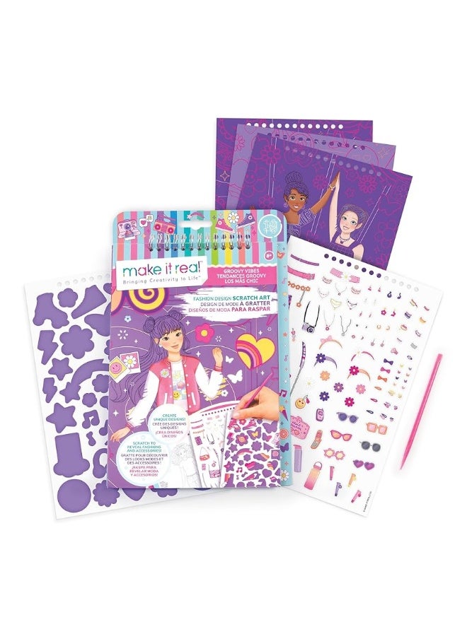 Make It Real Make It Real: Fashion Design Scratch Art: Groovy Vibes - Scratch to Reveal Fashions & Accessories, Coloring Pages & Sticker Sheet, Girls & Kids Age 8+  - Image 1
