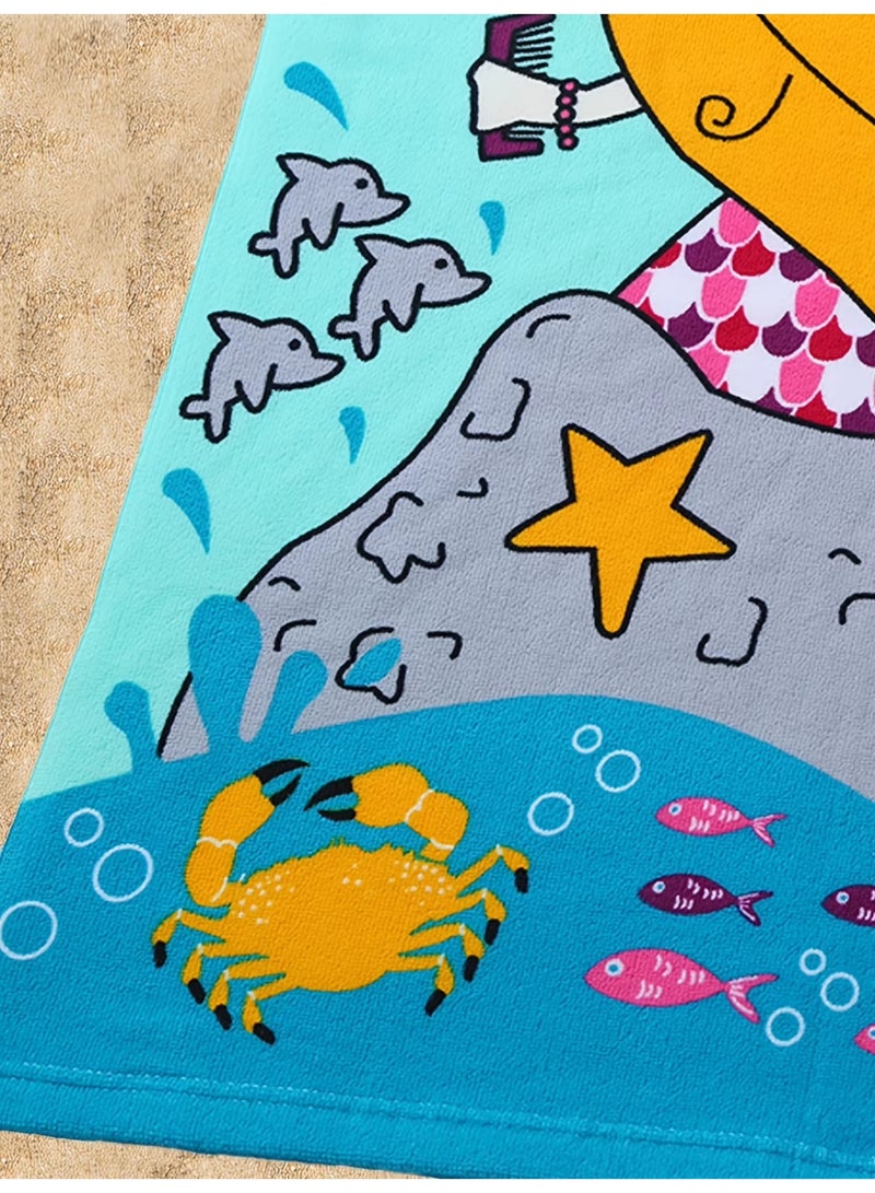 1Pcs Cartoon Mermaid Printed Hooded Towel Soft Towel Super Absorbent Suit For Beach Pool Seaside Camping Gift For Boy Or Girl - Image 4