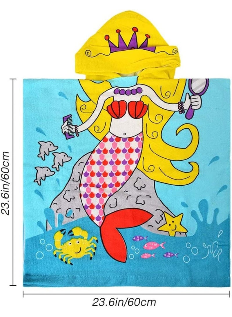 1Pcs Cartoon Mermaid Printed Hooded Towel Soft Towel Super Absorbent Suit For Beach Pool Seaside Camping Gift For Boy Or Girl - Image 2