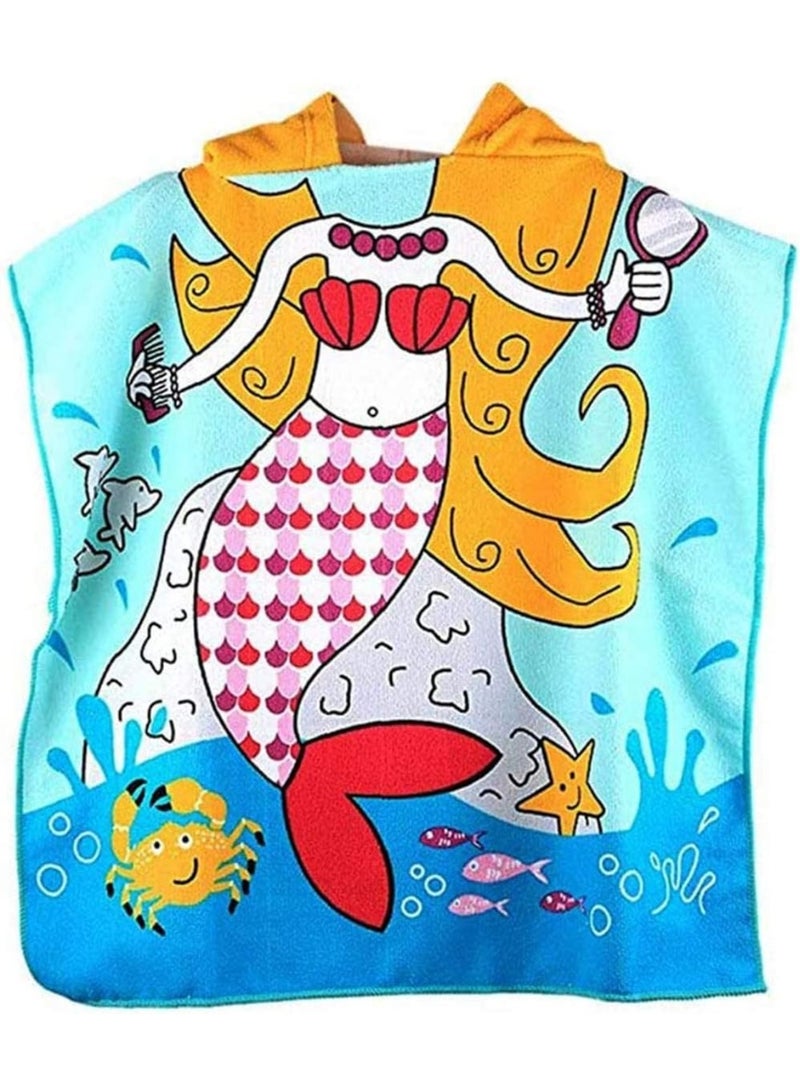 1Pcs Cartoon Mermaid Printed Hooded Towel Soft Towel Super Absorbent Suit For Beach Pool Seaside Camping Gift For Boy Or Girl - Image 1