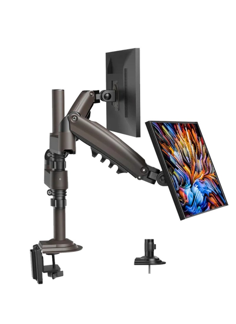 HUANUO - 17-32 Inch Dual Monitor Stand, Gas Spring Dual Monitor Mount, Monitor Stand 2 Monitors, Ergonomic Adjustable Tilt Swivel Rotate, Weight Max 19.8 lbs, VESA 75/100mm HNDS8 Dual Monitor Mount Adjustable Desk Monitor Mount VESA Bracket with C-Clamp and Grommet Hole Mounting Base - Image 1