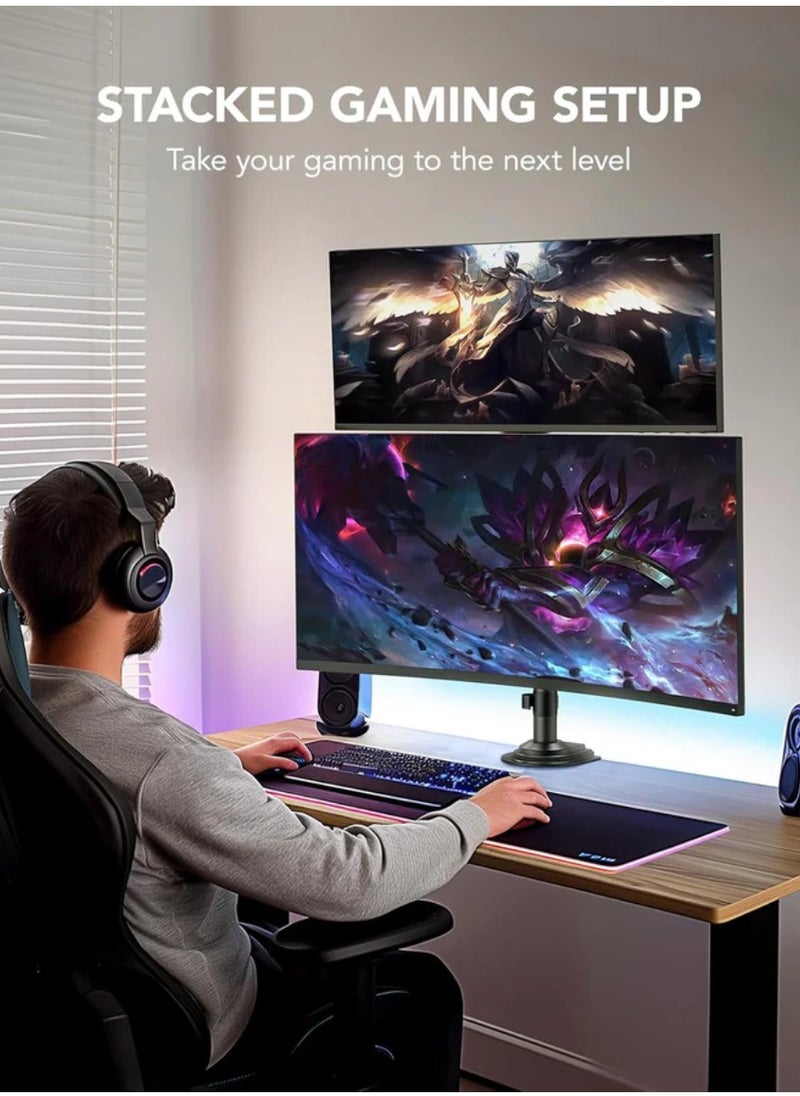 HUANUO - 17-32 Inch Dual Monitor Stand, Gas Spring Dual Monitor Mount, Monitor Stand 2 Monitors, Ergonomic Adjustable Tilt Swivel Rotate, Weight Max 19.8 lbs, VESA 75/100mm HNDS8 Dual Monitor Mount Adjustable Desk Monitor Mount VESA Bracket with C-Clamp and Grommet Hole Mounting Base - Image 1