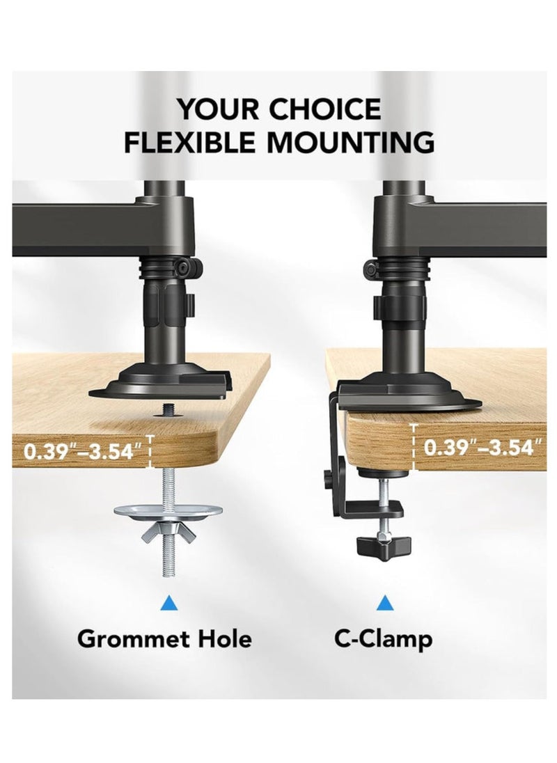 HUANUO - 17-32 Inch Dual Monitor Stand, Gas Spring Dual Monitor Mount, Monitor Stand 2 Monitors, Ergonomic Adjustable Tilt Swivel Rotate, Weight Max 19.8 lbs, VESA 75/100mm HNDS8 Dual Monitor Mount Adjustable Desk Monitor Mount VESA Bracket with C-Clamp and Grommet Hole Mounting Base - Image 1