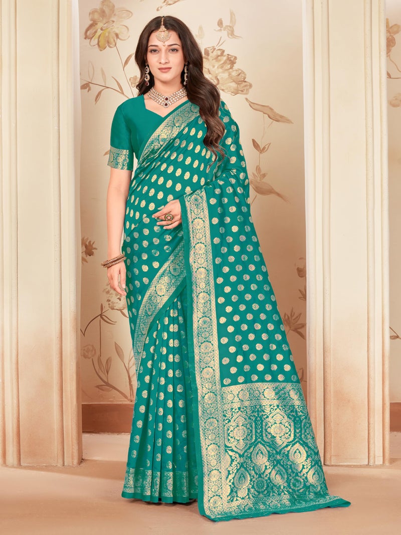 Glory Sarees Women’s Banarasi Silk Saree With Blouse Piece (Kalamkarisaree_Rama) - Image 2