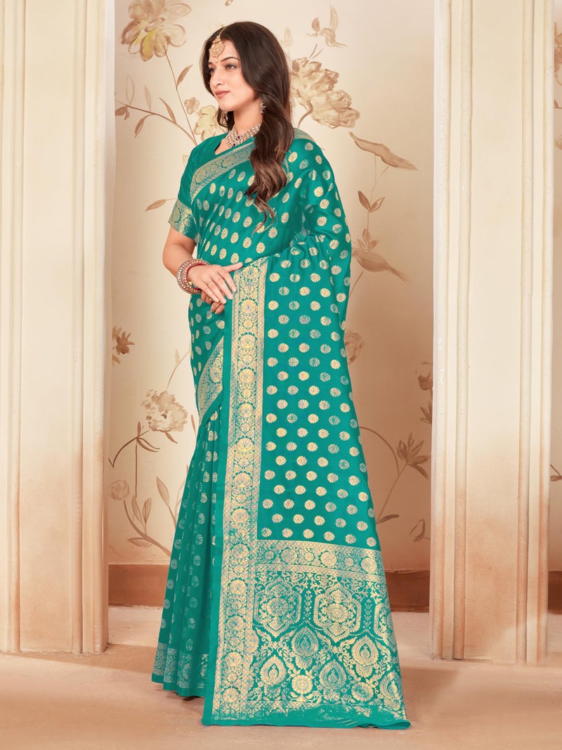 Glory Sarees Women’s Banarasi Silk Saree With Blouse Piece (Kalamkarisaree_Rama) - Image 3