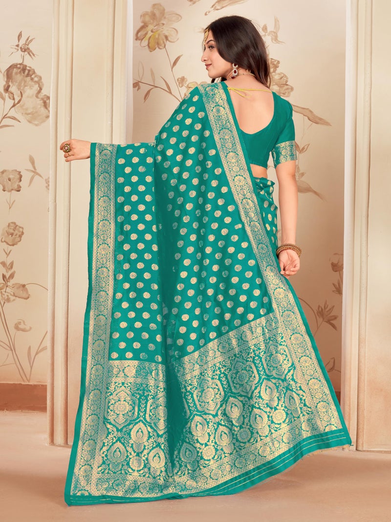 Glory Sarees Women’s Banarasi Silk Saree With Blouse Piece (Kalamkarisaree_Rama) - Image 4