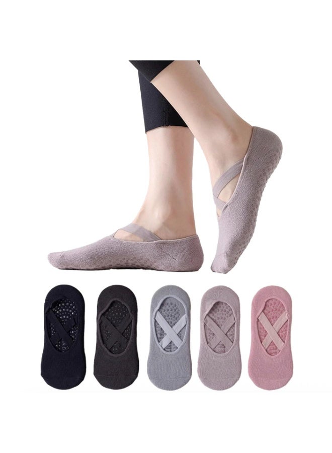 Kibee 5 Pairs Yoga Socks，Non-Slip Cotton Socks for Pilates Pure Barre Ballet Dance Socks Barefoot Workout Socks - Image 1