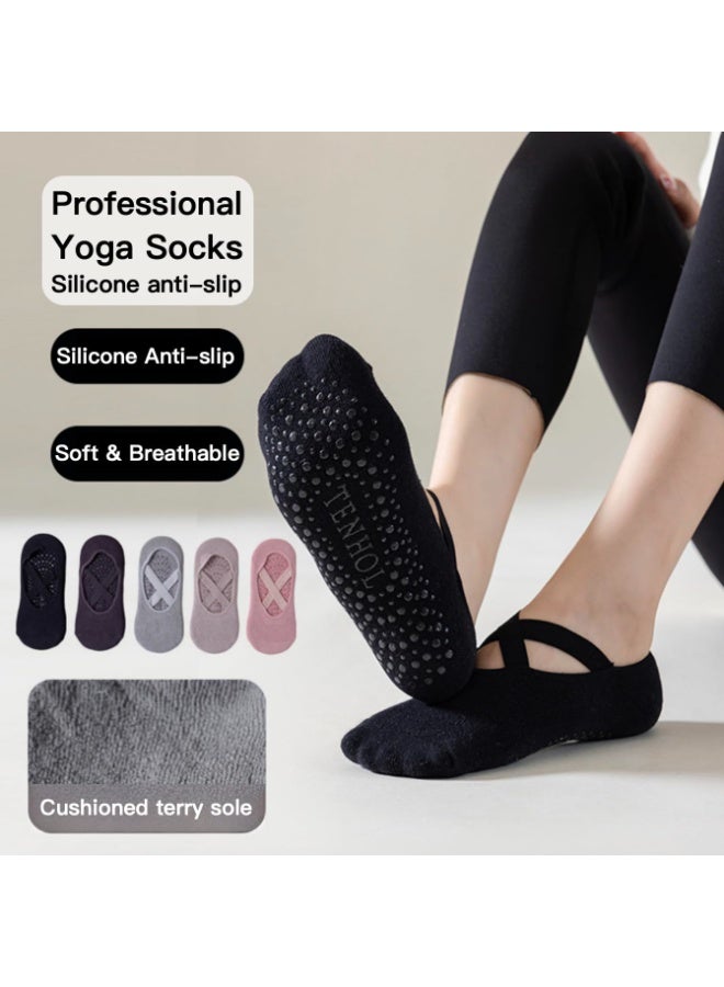 Kibee 5 Pairs Yoga Socks，Non-Slip Cotton Socks for Pilates Pure Barre Ballet Dance Socks Barefoot Workout Socks - Image 2
