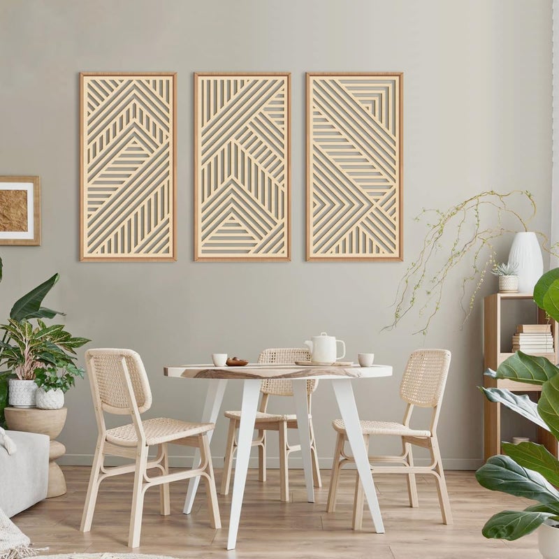 IARTTOP Large Boho Wooden Wall Art 16x32 Inch Framed Mid century Modern Wood Wall Decor Minimalist Modern Bohemian Decor for Dining Room Living Room Bedroom Set of 3 - Image 3