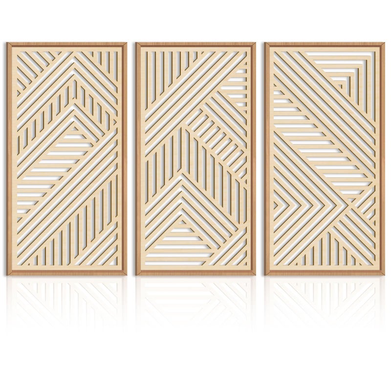 IARTTOP Large Boho Wooden Wall Art 16x32 Inch Framed Mid century Modern Wood Wall Decor Minimalist Modern Bohemian Decor for Dining Room Living Room Bedroom Set of 3 - Image 1