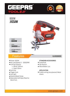 GEEPAS Geepas Jigsaw 800W, 100 mm, Gjs0800  - Image 2