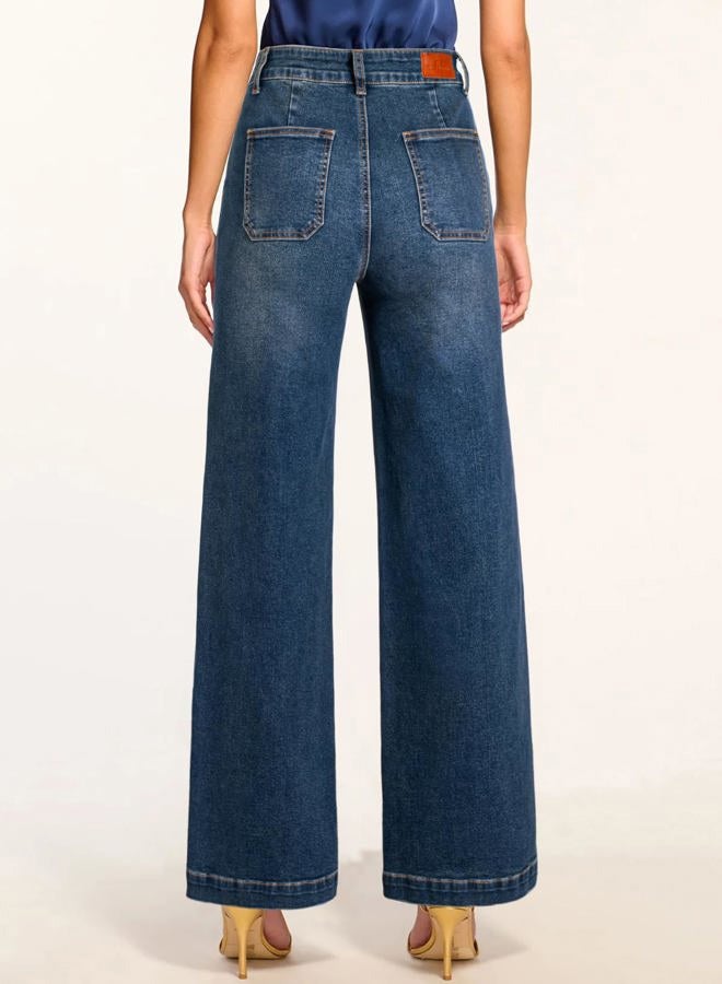 Sidefeel Womens Wide Leg Jeans High Waisted Stretchy Straight Leg Baggy Denim Pants with Pockets, Real Teal, 8 - Image 2