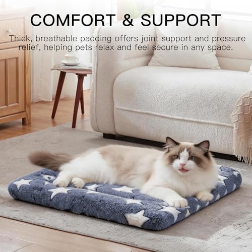 pobopobo Dog Bed Mat for Crate Soft Kennel Pad Durable Comfort Mat for Dogs and Cats Home and Crate Use NavyBlueStar 181415 - Image 3