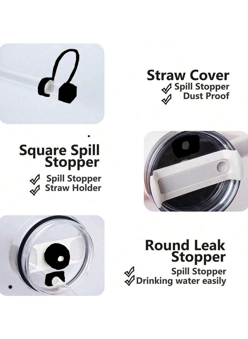 Stanley - 4PCS (Black) ,Stanley 40oz Silicone Accessories Set,Spill-Proof Stopper(1Pcs), Straw Lids Straw Topper(1Pcs), Silicone Boot(1Pcs),Water Bottle Higher Bumper Protection Cover(1Pcs) - Image 1