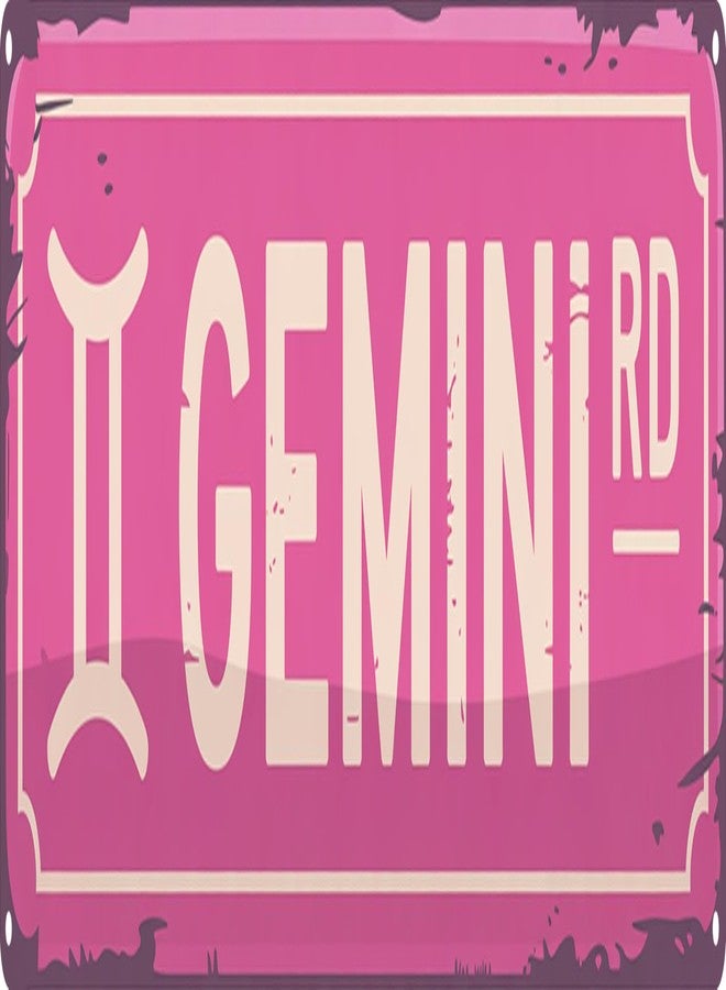 لوحة جدارية معدنية وردية اللون بتصميم ريفي مرح من Gemini Rd، مثالية لعشاق علم التنجيم، مقاس 4 × 16 بوصة. - Image 1