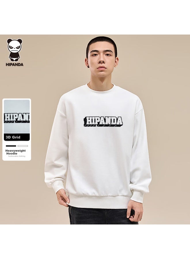 Hipanda Men's Sweatshirt, Autumn Simple 3d Brand Customized Pattern, Round Neck Casual Versatile Top, White, 3XL - Image 1