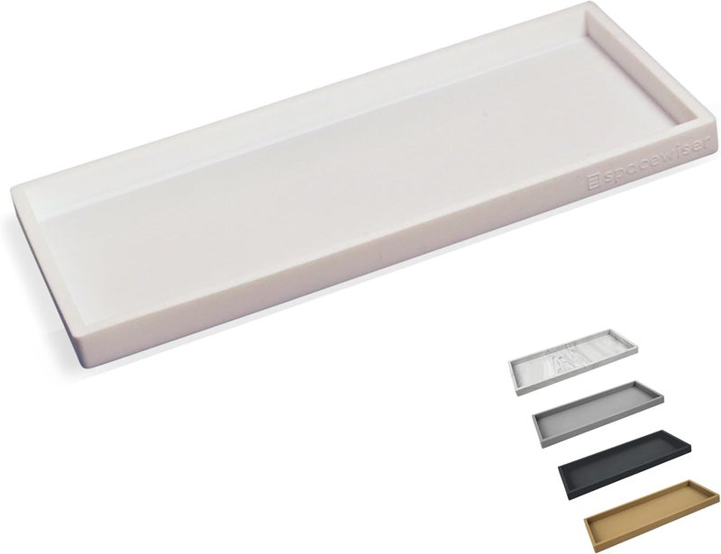 Spacewiser Countertop and Vanity Tray - 11.7'' Shatterproof Bathroom Tray, Flexible Silicone Soap Tray for Kitchen Sink, Toilet Tank Tray, Bathroom Trays (TRAY-L-WHITE-FBA) - Image 1
