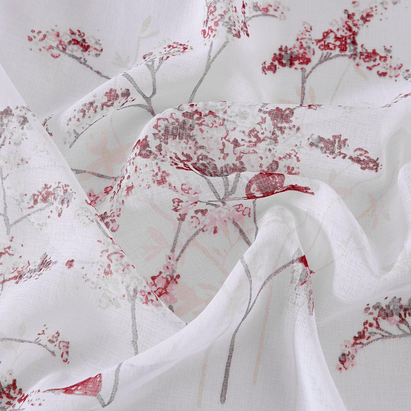 LinenZone Sheer Printed White Curtains with Pink Leaf Design. White Farmhouse Curtains for Living Room. (Katia 54 x 84, Pink) - Image 3