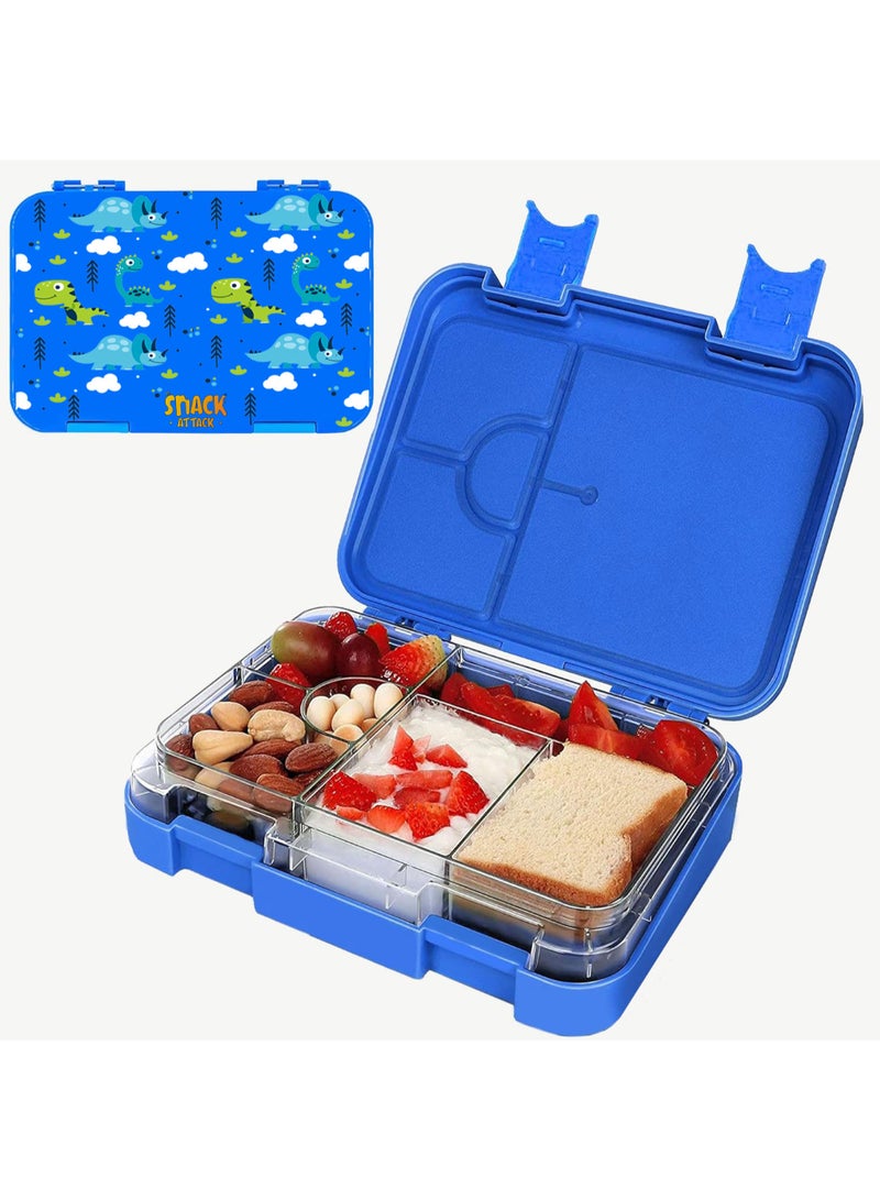 Snack attack صندوق غداء ديناصور سناك أتاك للأطفال - 4 أو 6 أقسام قابلة للتحويل - فولاذ مقاوم للصدأ مع ختم سيليكون - خالي من BPA - تصميم ديناصور ممتع - صندوق غداء مدرسي للأولاد والبنات - Image 1
